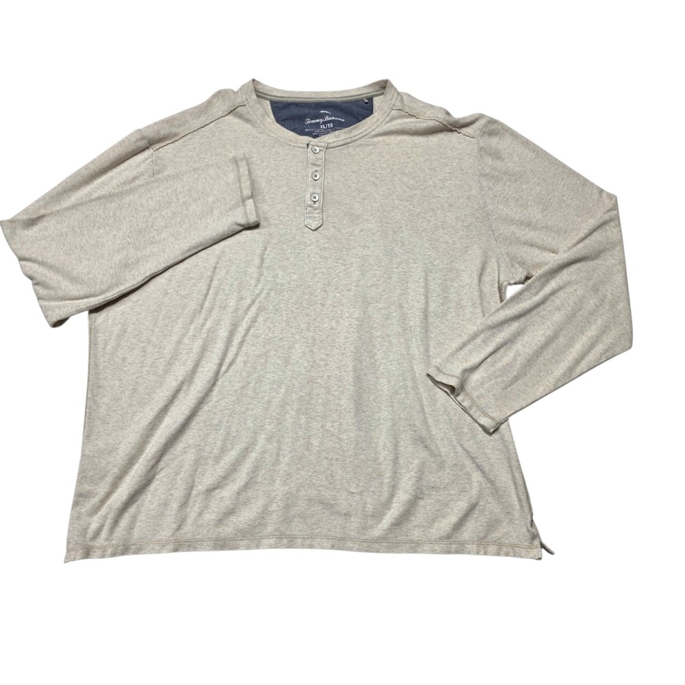 Tommy Bahama Long Sleeve Henley Shirt Mens XL Tan Cotton Blend Stretch